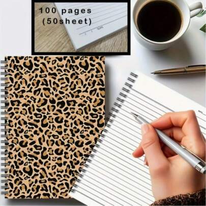 Sổ tay lò xo họa tiết da báo, bìa PP bền chắc, họa tiết da báo đen nâu và bò trắng, gáy lò xo kim loại chắc chắn, thiết kế thời trang, phù hợp cho văn phòng, học tập, nhật ký, sáng tạo nghệ thuật, cần thiết cho học sinh và người đi làm.