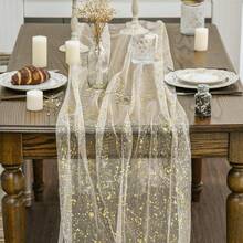 - Camino de mesa de gasa dorada beige, 70 x 300 cm, lámina metálica con purpurina, para comedor, boda, aniversario, vacaciones, cumpleaños, decoración de mesa para fiesta en casa - Multicolor - Ver 9