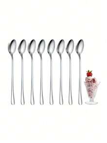 Stainless Steel Long Handle Spoon, Suitable For Stirring Coffee, Scooping Watermelon, Rice, Etc., Office Kitchen Christmas Gift - Multicolor - View 6