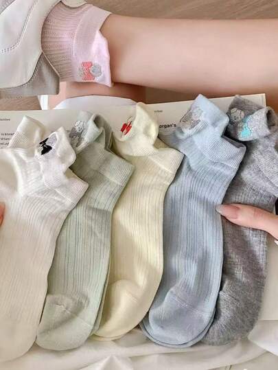 5/10 Đôi tất cổ ngắn nữ - Hình chú cún hoạt hình dễ thương có quai hậu - Kiểu dáng thấp, chất liệu lưới thoáng khí, nhẹ, thích hợp mặc hàng ngày vào mùa hè.