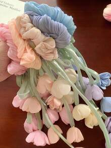 飘逸铃兰丝带发圈，温柔侧马尾发圈，甜美发髻发绳，适合可爱女孩 - 彩色 - 查看 4