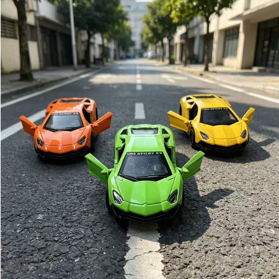 1pc 1/43 Scale Bicolor Boy's Toy, Partial Zinc Alloy Sports Racing Car Toy, Super Racing Car Track Toy, Alloy Die-Cast Toy Car, Simulation Supercar, High-Speed Racing Car, Pull-Line Function, Openable Doors, Children's Toy, Suitable For Boys Over 3 Years Old, Single Alloy Toy Car, Holiday Gift, Collection Toy, Birthday Gift, Exquisite Toy Car. SVJ-Yellow