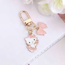 SANRIO Set Of 5 Pieces Gift For Her/Him Hello Kitty Pendant Keychain - Cartoon Design With Cupid, Lucky Symbols, Bows, Hearts, Strawberries, And Rainbow Decorations - Y2G Style Perfect Couple Gift - Multicolor - View 12
