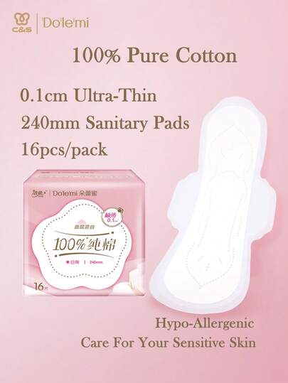 dolemi Băng vệ sinh nữ 16 miếng/gói, Dreamlike Girl 240mm, siêu mỏng 0.1cm, lớp trên 100% cotton tự nhiên, nhẹ nhàng chăm sóc làn da nhạy cảm, thấm hút cao, thoáng khí, thoải mái khi vận động.