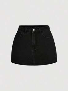 MOD Women Casual Short Denim Skirt With Bow Decor - 淺粉色 - 查看 6