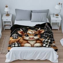 Comfortable 4-Season Flannel Blanket With Cute Cow Pattern - Soft, Warm And Versatile For Sofa, Bed, Car, Office And Camping - Multicolor - View 9