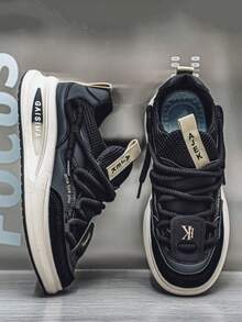 GAISIMA 1 par de zapatillas deportivas para hombres con parte superior de punto texturizado, suela exterior única con relieve, zapatos casuales adecuados para ropa urbana y uso diario - Negro - Ver 3