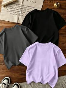 3pcs/Set Boys' Sports Style Baseball & Colorful Letter Print Round Neck T-Shirts, Comfortable & Fashionable Daily Wear, New Summer Collection - Multicolor - View 3