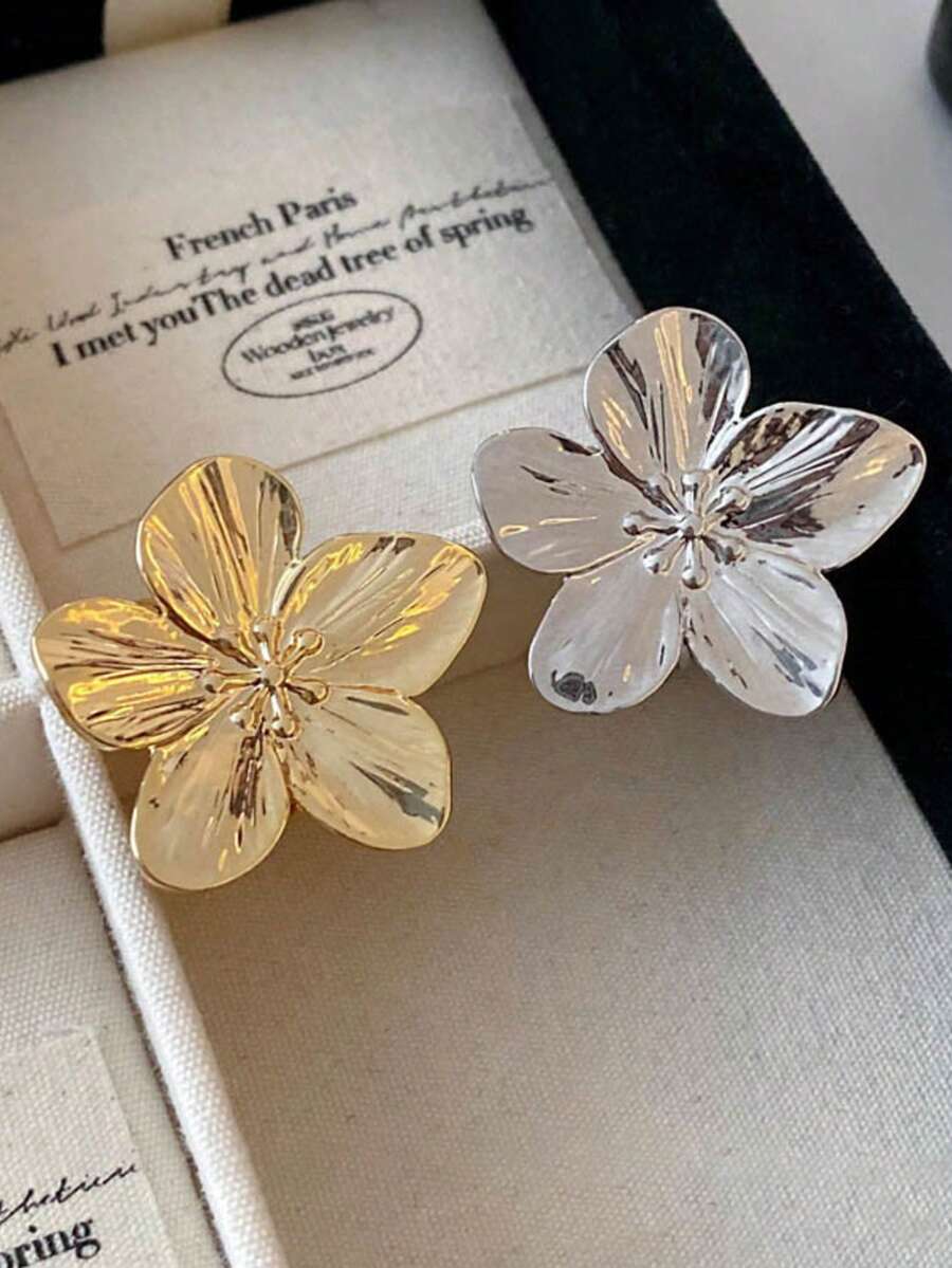 1pc Fashionable Flower Petal Decorated Open Ring, Suitable For Women's Daily Wear - Flowers - View 1