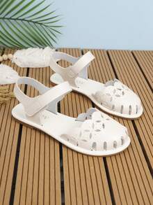 Vintage Roman Style Closed Toe Flat Sandals For Women, Breathable Toe Protection, Hook And Loop Closure For Easy On And Off, Daily Commute, Practical Versatile Design - White - View 7