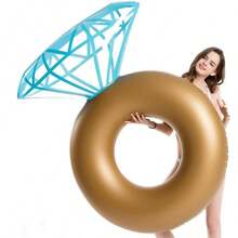 Inflatable Diamond Ring Pool Float - Pool Party Swim Ring, Pool Party Decoration Prop, Inflatable Water Float, Engagement Ring Party Float Stagette Decorations Swimming Tube Outdoor Water Lounge For Adults - Multicolor - View 1