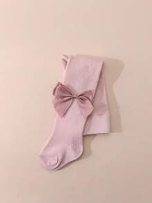 1 pieza Medias de niña con decoración de lazo de unicolor, adecuadas para uso diario - Rosa vieja - Ver 7