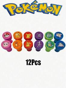 pokemon 12 piezas de nuevos sellos de recompensa de Pokémon, diseño creativo de alta calidad, patrones redondos de dibujos animados lindos - Multicolor - Ver 10