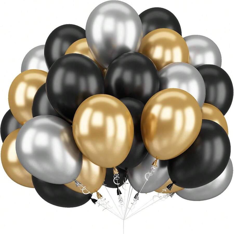 15/35/45pcs Black, Silver, Gold 10-Inch Latex Balloons, Suitable For Birthday, Wedding, Shower And Party Decorations - Durable Latex, Celebration Balloon Decor - 查看 1