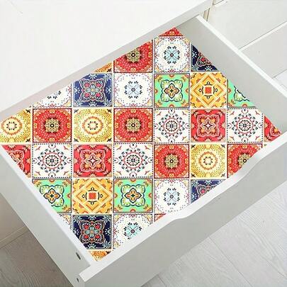 Decorative Tile Stickers, PVC Glossy Self-Adhesive Waterproof And Stain-Proof Removable Stickers, Retro Blue Mandala Flower Tile Pattern Stickers Tile Decals, Suitable For Home Decoration, Kitchen Decoration, Bathroom Decoration