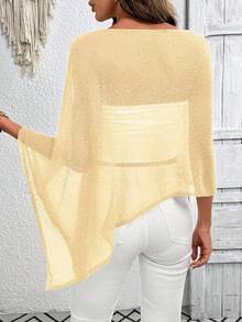 Plus Size Women's Asymmetric Design Poncho-Style Knit Top, Suitable For Spring, Summer And Autumn Beach/Holiday Wear - Yellow - View 4