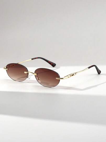 1 par de gafas de mujer con montura metálica ovalada y sin marco, estilo versátil retro de calle y pasarela, gafas de moda de alta calidad