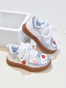 Girls' Casual Flower Sneakers, Soft Sole Lightweight Sports Shoes For Spring - Beige - View 3