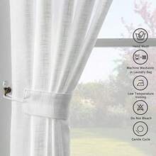 Melodieux White Linen Textured Semi Sheer Curtains 84 Inch Long for Living Room Bedroom Rustic Flax Linen Grommet Voile Drapes 52 by 84 Inch 2 Panels - Blanco - Ver 8