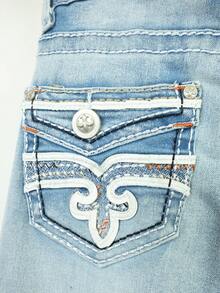 Flattering Flared Denim Pants With Decorative Pockets For A Unique Look. - Light Blue LMKF031guion1 - View 8