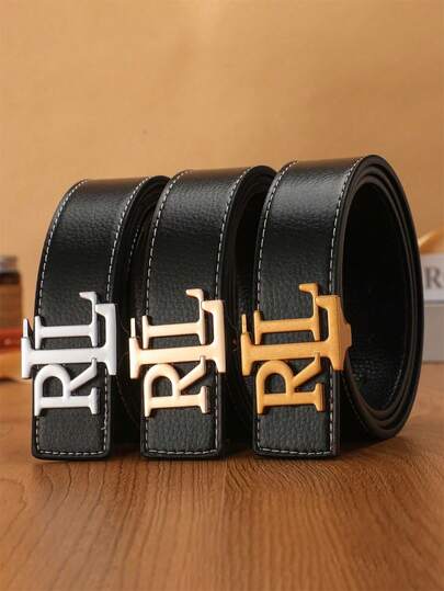 1pc Men's Letter R Buckle Belt, Luxury Smooth Buckle Adjustable Waist Belt - Fashion Business Casual Style, Metal Buckle, Ideal Gift For Summer, School, Autumn, Halloween, Autumn/Winter Accessories, Suitable For Teenagers, Youth, Men, Casual, Outdoor, Sports, Graduation, Birthday, Daily Wear