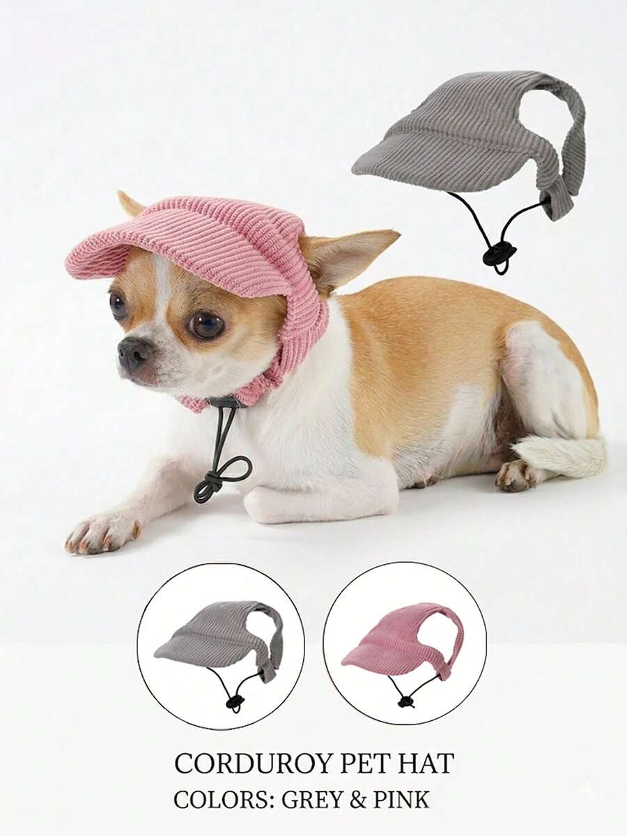 1 Peça Chapéu de Sol de Corduroy Resistente ao Vento para Cachorro, Boné de Beisebol Respirável para Animais de Estimação, Design com Orelhas Expostas, Anti-Queda de Pelos, Chapéu de Proteção Solar Ajustável, Adequado para Cachorros Pequenos, Médios e Grandes - Rosa chiclete - Visão 1