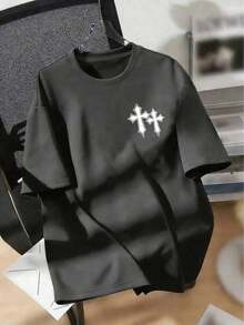 Men's Short-Sleeved, Crew-Neck T-Shirt. Casual Style With Modern And Comfortable Prints. For Men And Women, Couple Style, Short-Sleeved T-Shirt With  Print. - 深灰色 - 查看 1