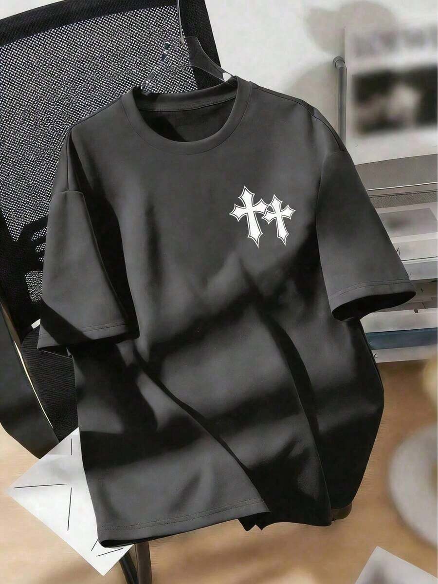 Men's Short-Sleeved, Crew-Neck T-Shirt. Casual Style With Modern And Comfortable Prints. For Men And Women, Couple Style, Short-Sleeved T-Shirt With  Print. - 深灰色 - 查看 1