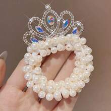 1pc Faux Pearl Crown Hair Accessory, Cute Sweet High-End Headband And Hair Ornament Ponytail Holders Hair Elastics Hair Rubber Bands Scrunchies Hair Rope - Multicolor - View 5