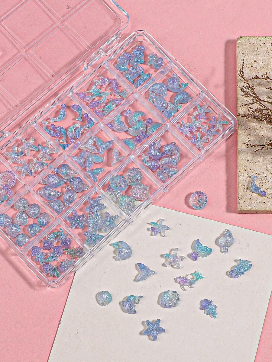 15件海洋系列美甲装饰品，包括贝壳、海星、海豚美甲饰品，DIY手机壳装饰套装 - 彩色 - 查看 1