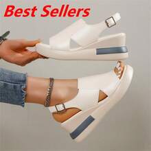 Giày sandal đế xuồng mới năm 2026 dành cho nữ, thời trang mùa hè, đa năng, nhẹ, hở mũi, cao gót kiểu La Mã. - Màu be - Xem 12