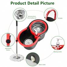 Set Of Spin Mop And Bucket With Wringer, Ideal For Bathroom Use, Including A 360° Spinning Mop Bucket System With Three Microfiber Mop Replacement Heads And A 61" Adjustable Stainless Steel Handle For Effective Floor Cleaning - 黑色升級 - 查看 6