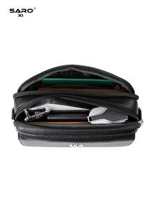 saroxi 1pc Men's Shoulder Bag With Side Pockets, Crossbody Messenger Bag, Casual PU Leather Pouch Bag, Minimalist Style In Black Or Brown, Suitable For Commuting, Versatile Gift For Men - Multicolor - View 12