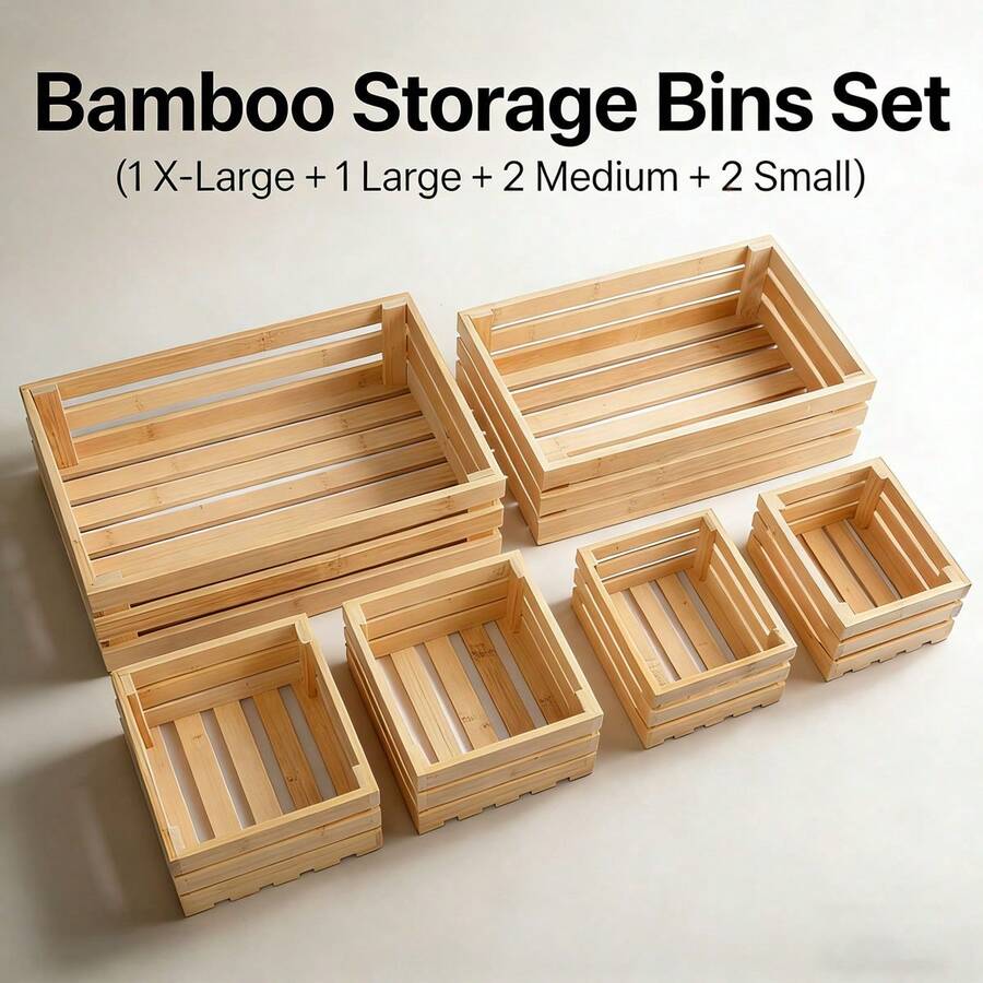 Bamboo Stackable Storage Bins, Wood Storage Containers, Versatile Pantry Organizers And Storage, Rustic Kitchen Organizers And Storage, Decorative Cabinet Organizer For Bathroom, Countertop, Closet - Bamboo - View 1