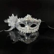 Feather Flower Sequin Venetian Mask Sexy Ladies' Masquerade Ball Dance Party Decorative Performance Costume Prop Christmas Mask - 銀 - 查看 1