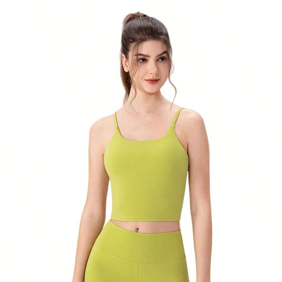 Alo Yoga Lime Green Thin Strap Sports Bra For Women, Short Yoga Sports Vest With Beautiful Back, Pilates Fitness Wear - Xem 1