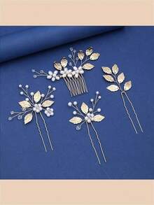Handmade Beaded Hair Comb In Natural Style, Faux Pearl U-Shaped Hair Clip, Suitable For Wedding Dress Accessories, Photo Shooting And Studio Headpieces,Festival,Birthday - Multicolor - View 9