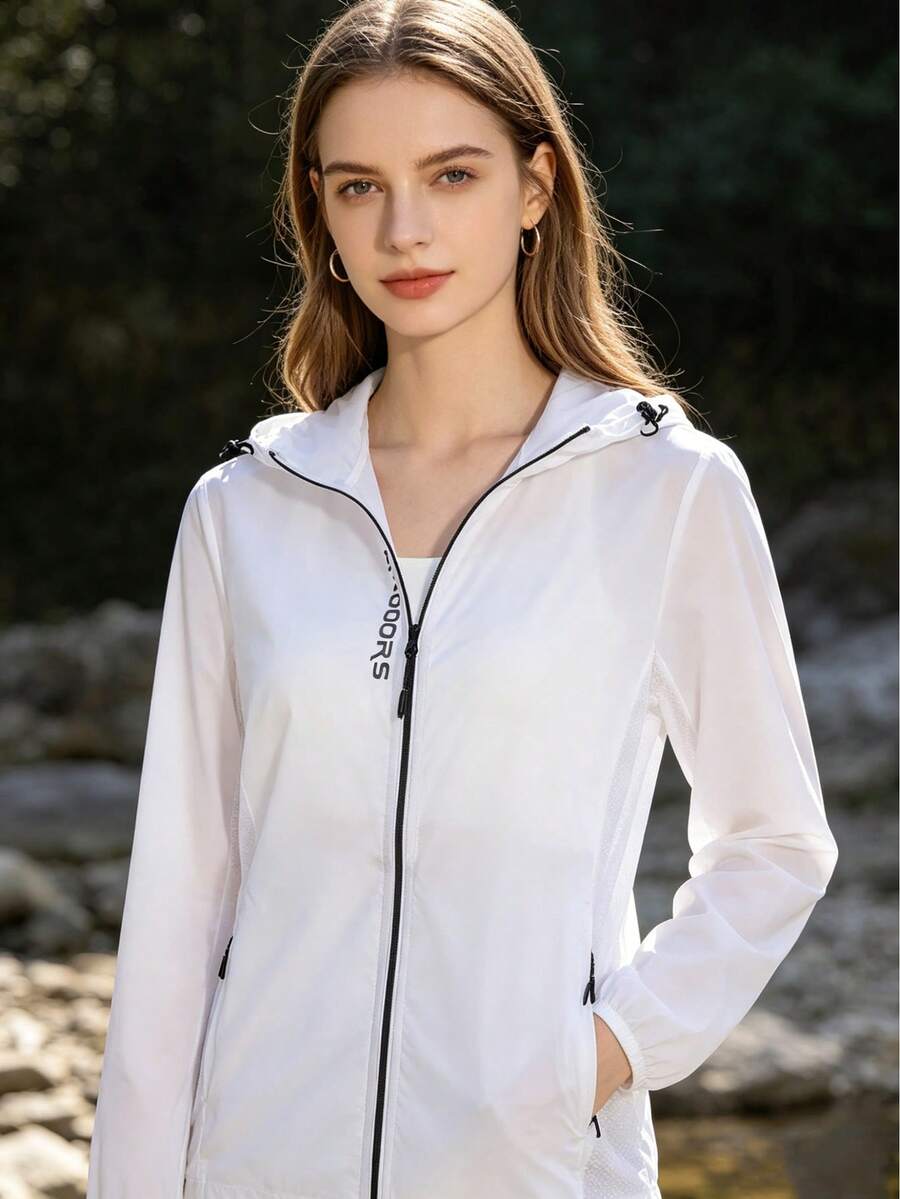 1 pieza Chaqueta casual ligera para mujer, versátil y delgada para exteriores, ideal para montar, viajar y empacar, adecuada para deportes y escalada - Blanco - Ver 1