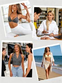 3 chiếc áo ống không đường may gợi cảm cho nữ, áo ngực cúp tam giác cổ chữ V sâu, áo vest bralette lưng chéo đẹp, nội y nữ cho mùa tựu trường - Nhiều màu - Xem 6