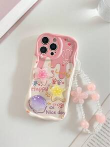 Cartoon Colorful Starfish & Shell Decor Painted Oil Ripple Edge Protective Case With Chain, Compatible With Iphone 17/17 Pro/17 Pro Max, 16/16 Pro Max, 15, 14, XR/7/8, 15 Pro Max, 13, 14, 11, Soft Shock-Proof Painted Case For Redmi Phones - Multicolor - View 2