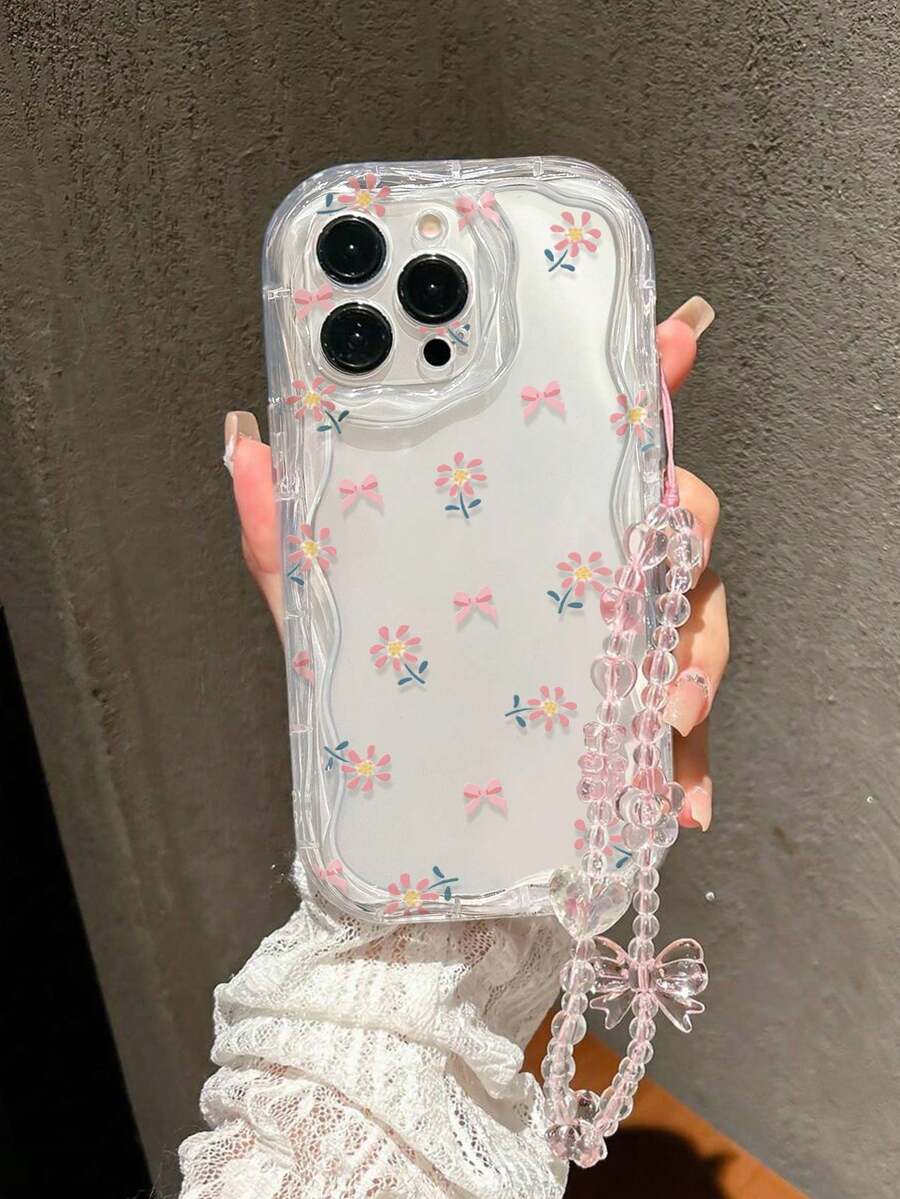 花卉图案印花平纹奶油色波浪边可拆卸手链简约防震加厚手机保护壳,兼容 17/17 Pro/17 Pro Max/16 XR/7/8 15 Pro Max/12 Pro Max/13 Pro Max/14 Pro Max 13 14 11 12P 14 P11软壳P12防摔XS.XR/78P.78GES2,适用于A134G A22 A21S A514G A52 S22 ULTRA A335G、A34 A35,以及Redmi 10 Note 114G 11 Lite A53 TPU A14/A23/S23 ULTRA S24 A14 A15 S23 A73 A55 A54手机壳 - 彩色 - 查看 1