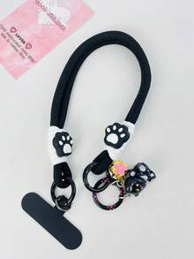 1条英伦风猫爪铃铛编织手机挂绳腕带，短款相机挂绳钥匙扣，通用腕带带夹，时尚耐用防丢 - 彩色 - 查看 8