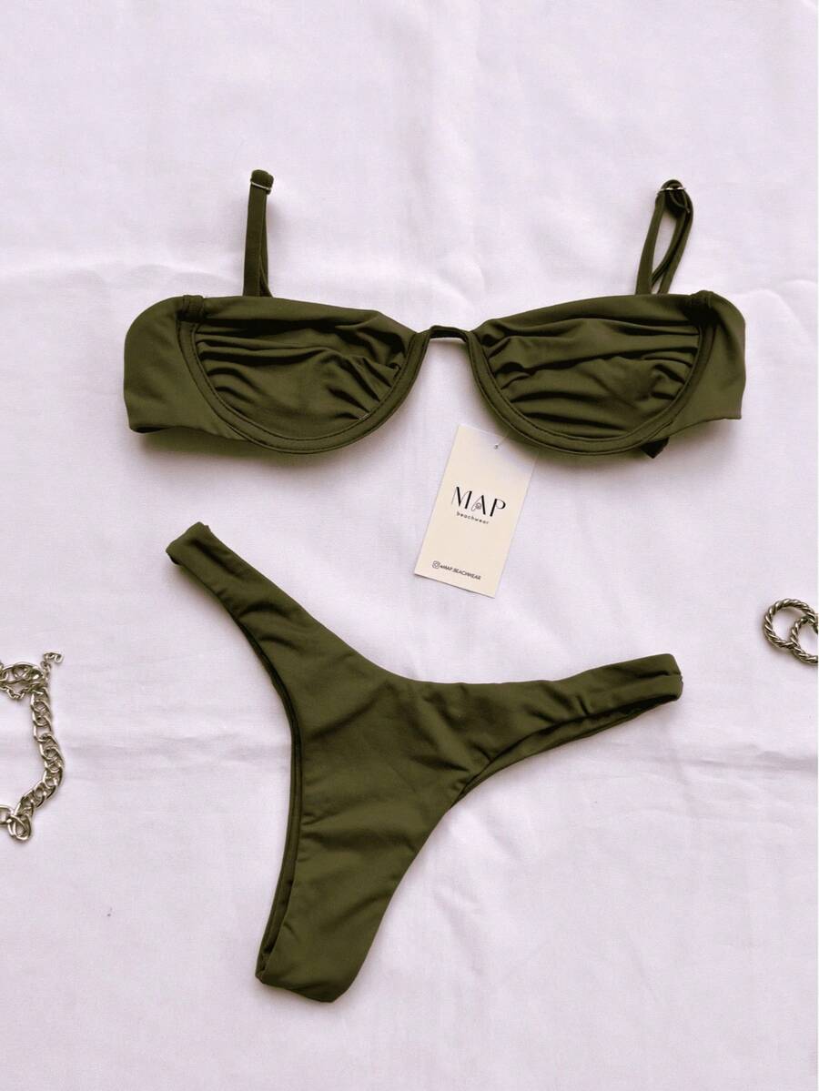 Underwire Bikini With Half-Cup Bra And Thong Bottom With Adjustable Straps. - Green Ring (hang Glider) - View 1