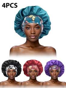 1/2/3/4/5pcs Silk Sleep Cap, Women Wide Brim Elastic Band Printed Sleep Hat, Soft Silk Sleep Bonnet, Suitable For Curly Hair (Random Print Pattern),Holiday,Travel - Color - View 13