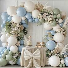 Winrayk Ensemble de 111 pièces d'arches de ballons gris-bleu vert sauge, avec des ballons bleu macaron, vert clair de lune et blanc crépuscule. Convient pour les baby showers, les fêtes de mariage, les anniversaires de mariage et les décorations de fête d'anniversaire. - Voir 1
