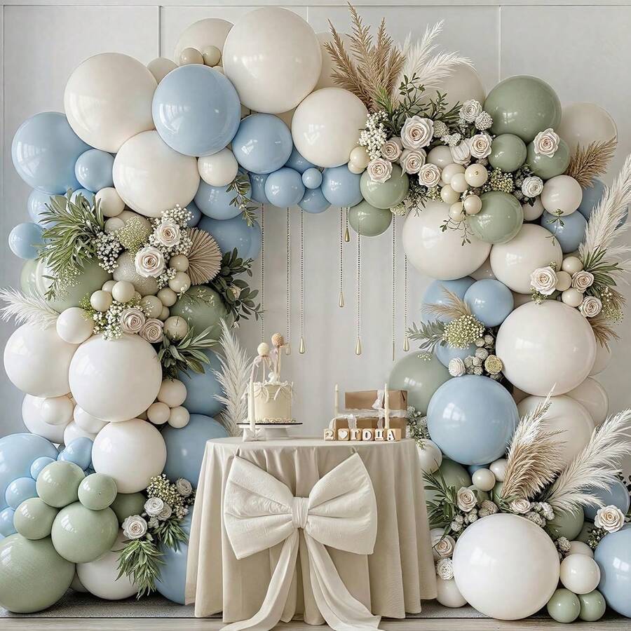 Winrayk Ensemble de 111 pièces d'arches de ballons gris-bleu vert sauge, avec des ballons bleu macaron, vert clair de lune et blanc crépuscule. Convient pour les baby showers, les fêtes de mariage, les anniversaires de mariage et les décorations de fête d'anniversaire. - Voir 1