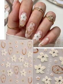 3 Stück 5D geprägte französische elegante Nail Art Aufkleber - Exquisite weiße & rote Kamelienblume mit Schleife Nail Decals Set - Geeignet für Hochzeitssaison / Date / Frühling & Sommer damenhaftes DIY Nail Dekoration - Verschiedenfarbig - Übersicht 7