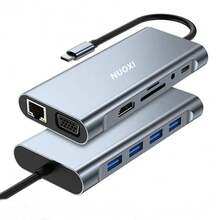 NUO XI NUOXI USB-C 集线器，Type-C 转 RJ45，4K 30Hz 高清电视 VGA 适配器，SD/TF 卡槽，USB 3.0/2.0 扩展坞，PD 87W USB-C 分线器，兼容 MacBook Pro/Air - 查看 4