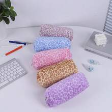 1pc Cute Leopard Print Plush Pencil Case, Ins Style Luxury High-Quality Portable Stationery Bag, Desktop Storage Pouch, Cosmetic Bag - A - View 5