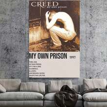 Enmarcado Póster plano 2D, 1 unidad. Póster de la portada del álbum "My Own Prison" de Creed (1997). Arte mural musical , ideal para la decoración del hogar, la oficina, cafeterías y bares. Impresión de letras icónicas de 30 x 45 cm (12 x 18 pulgadas). Regalo moderno para la decoración de habitaciones, ideal para fans, hombres y mujeres. - Enmarcado - Ver 3